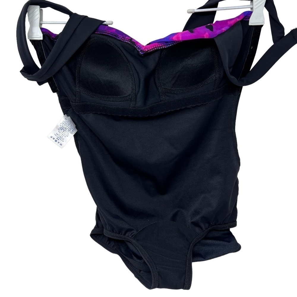 Lands' End Women's Black Pink Purple Floral Print One Piece Athletic Swimsuit 6 - Picture 11 of 15